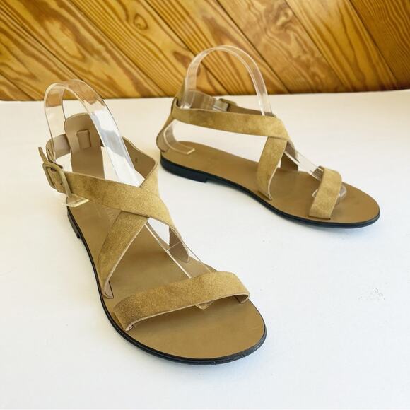 Everlane Shoes - EVERLANE Modern Wrap Sandal Strappy Suede Flat Sandals Tan